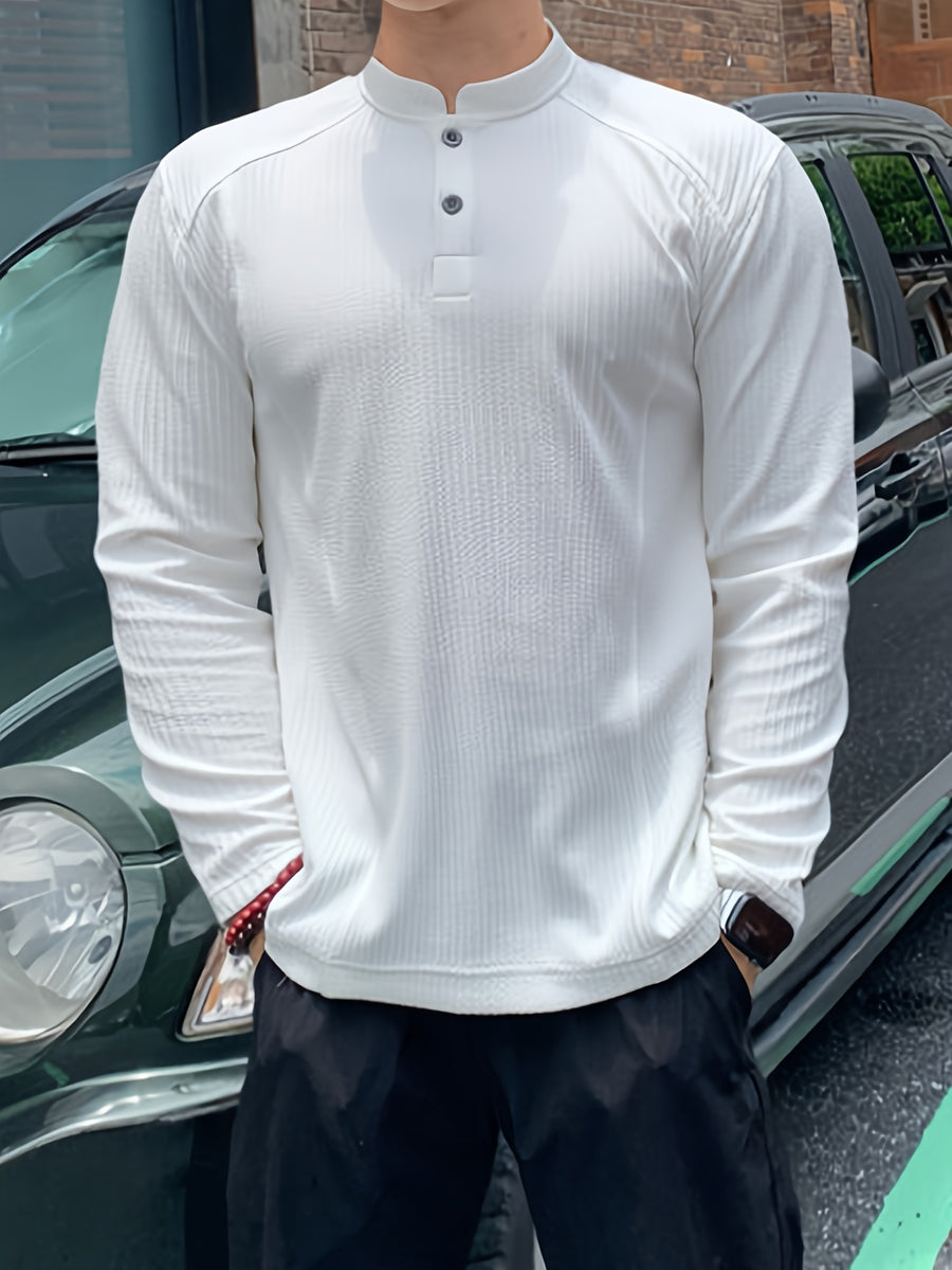 Men'S Casual Sports T-Shirt, Men'S Fashion Trend Splicing Design Stand-Up Collar Long-Sleeved Men'S T-Shirt Men'S Sweatshirt, Loose Fit Textured Fabric, Suitable for Daily Casual Wear - White