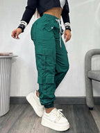 Christmas, Women'S Casual Drawstring Elastic Waist Jogger Pants, Minimalist Design Y2K Street Style Multiple Pockets Spring/Summer - Dark Green