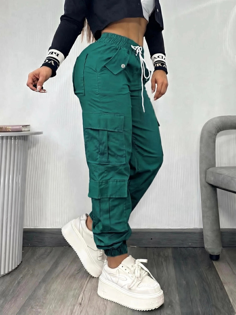 Christmas, Women'S Casual Drawstring Elastic Waist Jogger Pants, Minimalist Design Y2K Street Style Multiple Pockets Spring/Summer - Dark Green