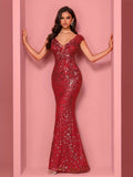 Elegant Beaded Mature Sleeveless Fishtail Dress Summer Party Dinner Formal High-end Luxury Bridesmaid Dresses V-Neck Wedding Mom Dress Sexy Tank Long Skirt - Red
