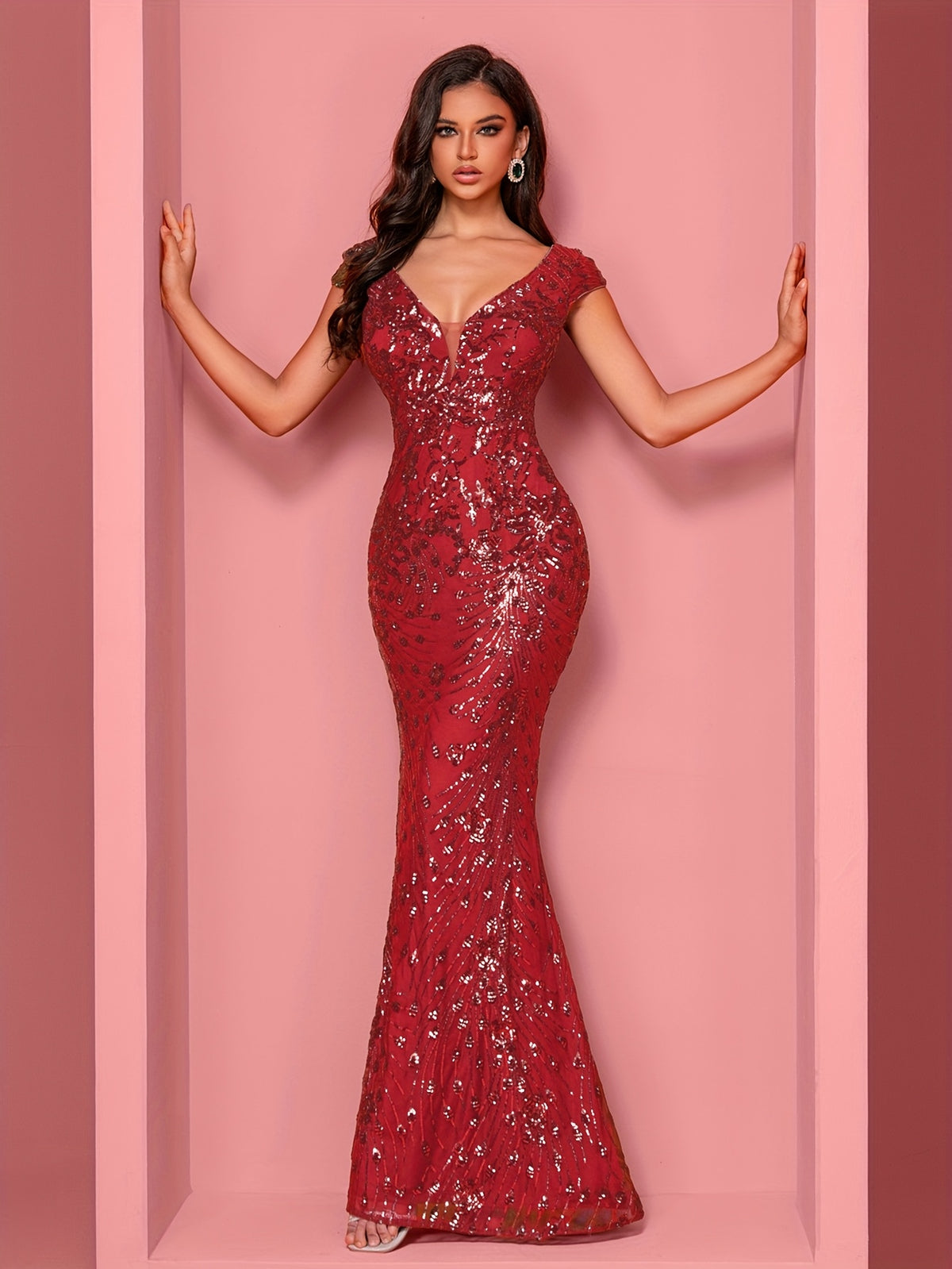 Elegant Beaded Mature Sleeveless Fishtail Dress Summer Party Dinner Formal High-end Luxury Bridesmaid Dresses V-Neck Wedding Mom Dress Sexy Tank Long Skirt - Red