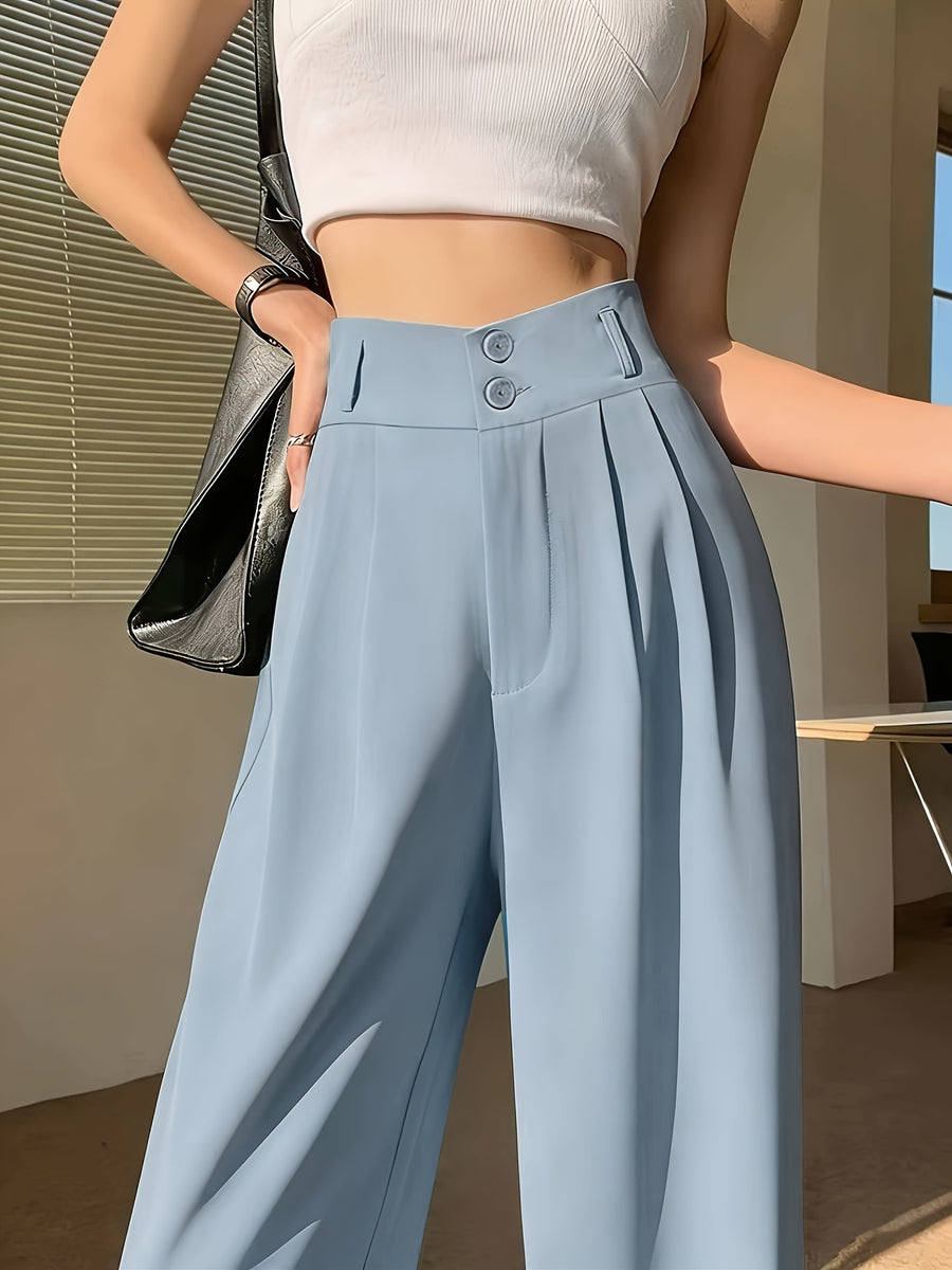 Ice Fiber Fabric Cool Touch Ultra-Thin Summer Women's Long Pants, 2026 Spring/Summer New Style Slim Fit Suit Pants, Trendy Women's Pants, Wide-Leg Loose Fit, Widened Cut, Loose Size, Suitable for Women's Summer Wide-Leg Pants, Draped Straight-Leg - Sky Blue