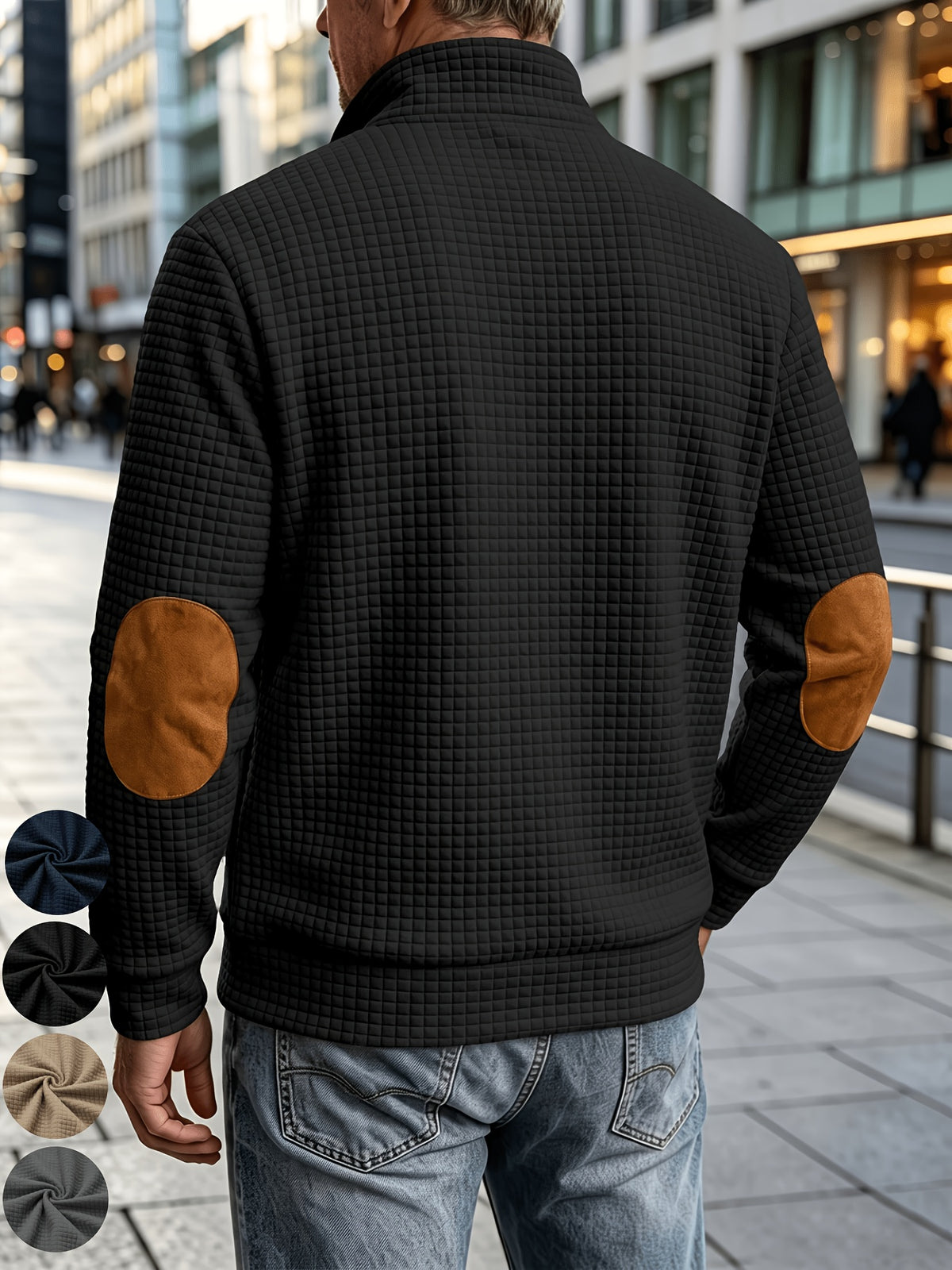 [Pearson OBM] Men'S Autumn Winter Sports Short Collar Jacket, Classic Print Design, Zippered Pockets Fashionable Small Plaid Textured Fabric, Elbow Classic Color-Block Casual Coat, Spring Autumn Versatile Zippered Cardigan Top, Suitable for Gifting - pa black