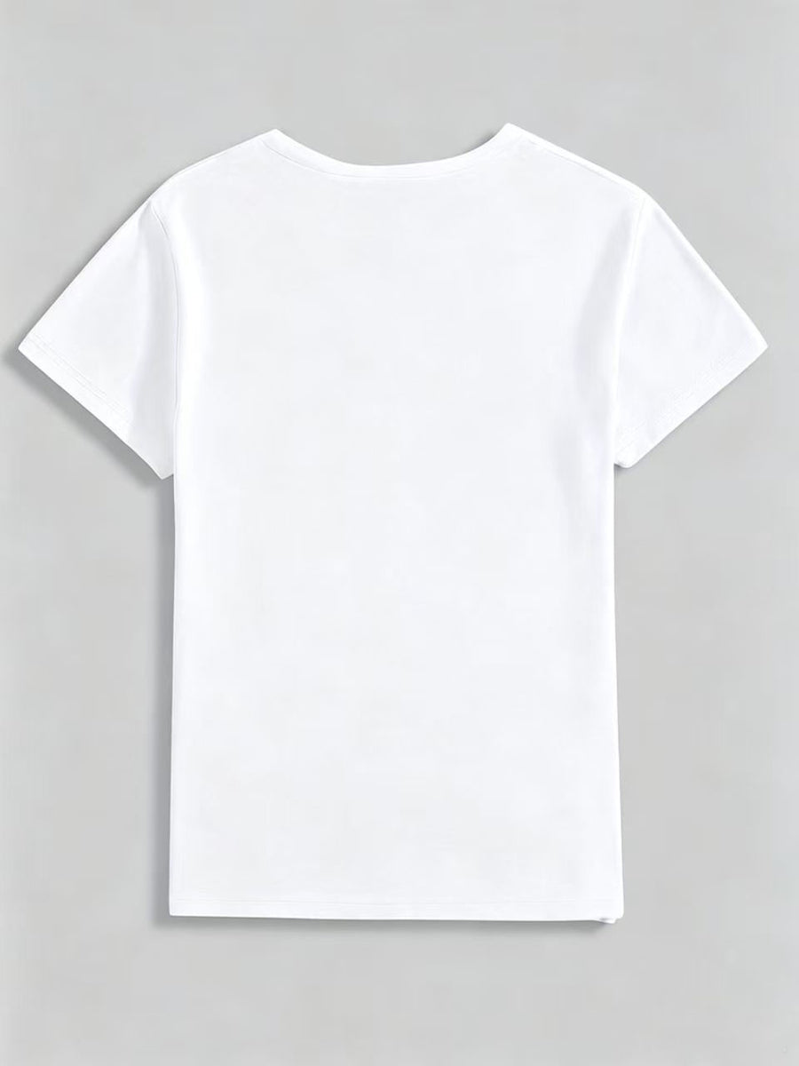 [Printed Design - Not Textured] Women'S White Trendy Coquette Heart Print T-Shirt, Elegant Graphic Design, Soft Casual Daily Top - White 5
