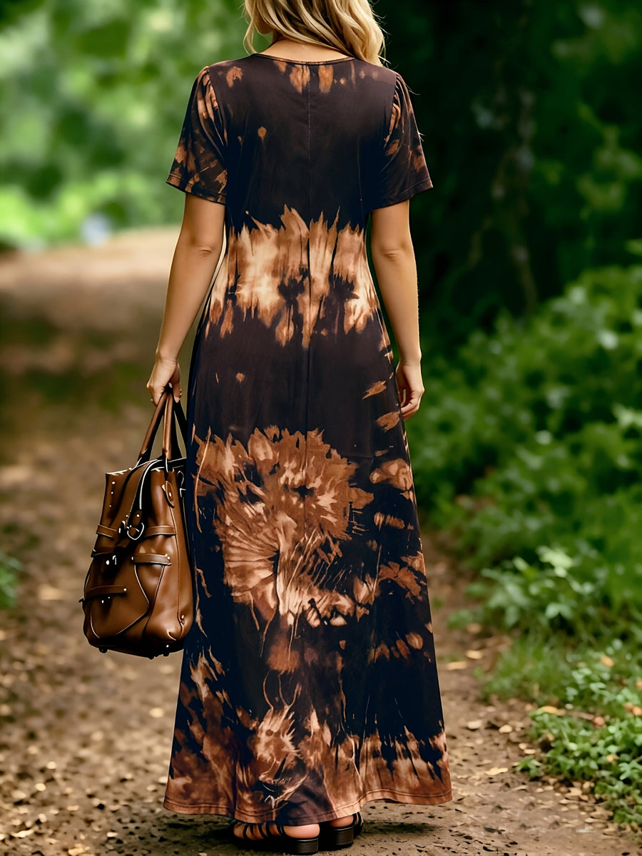 Plus Size, Plus-size Women's V-neck Dress for Spring/summer, Bohemian Style, Comfortable and Lightweight, Perfect for Beach Vacations, Fashionable and Versatile - Black