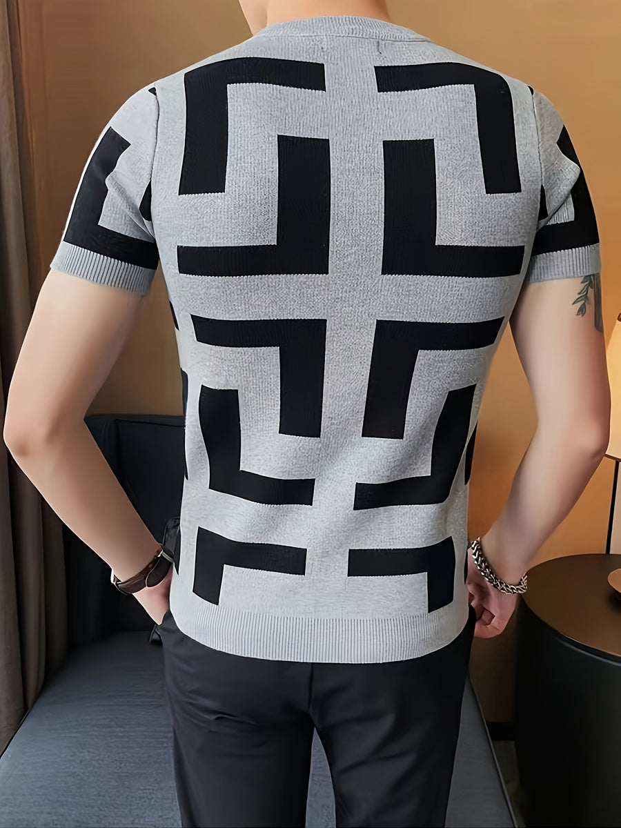 Cross-border New Men's Outdoor Short-sleeve Round-neck Knit Pullover Sweater - Grey