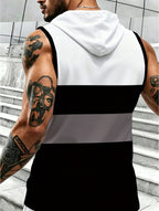 Men'S Hooded Sleeveless Top with Color Block Stripe Design Fashion Trendy Daily Casual Sports Fitness Breathable Comfortable for Young Students Versatile Wear - Mixed colors