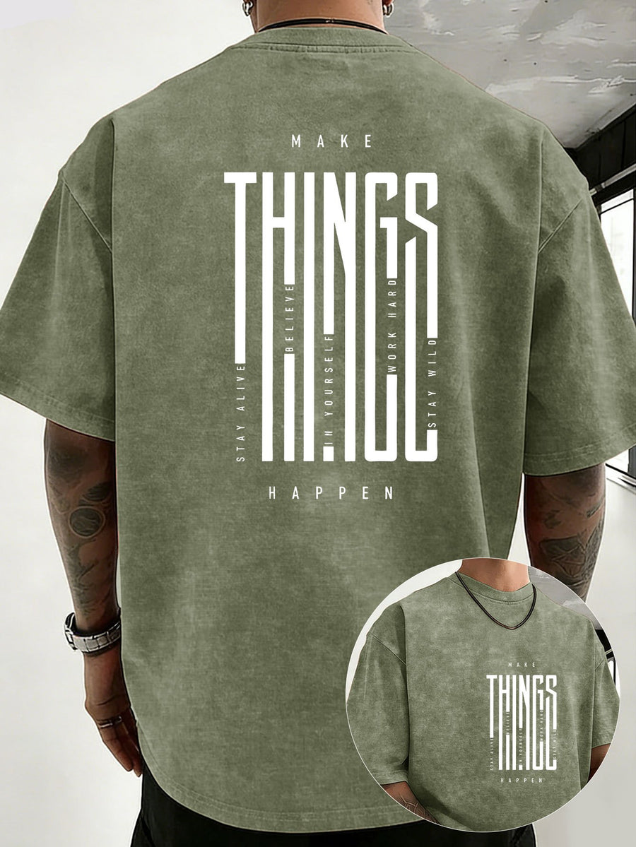 2026 New Unisex T-Shirt, Washed Pure Cotton with Distressed Texture, Double-Sided Print, Breathable and Sweat-Absorbent, Loose Fit for Outdoor Fitness and Sports, Trendy Short Sleeve - Military Green