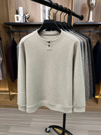 Du Jing Lan OBM 1pc Autumn/Winter New Arrival Men's Knitted Pullover, Old Money Style Solid Color Striped Crew Neck Long Sleeve Knit Pullover, Men's Business Casual Fashion Striped Sweater, Suitable for Layering or Wearing as an Inner Layer - Beige Apricot