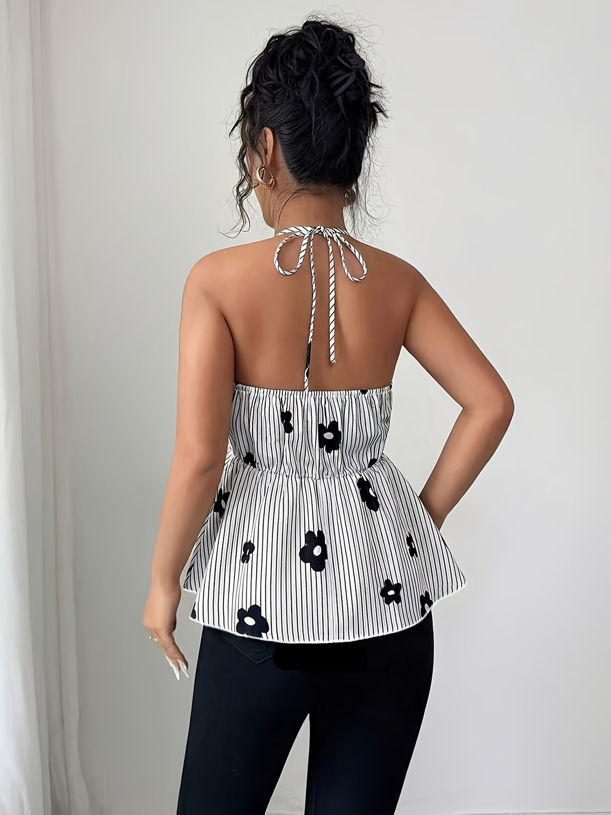 Women's Elegant V-Neck Tie-Waist A-Line Top with Hanging Neckline & Back Tie Closure - Non-Stretch Suitable for Outings, Dates, Vacations, Spring Summer Fall Skirt Shirt, Machine Washable European American Style - Mixed colors