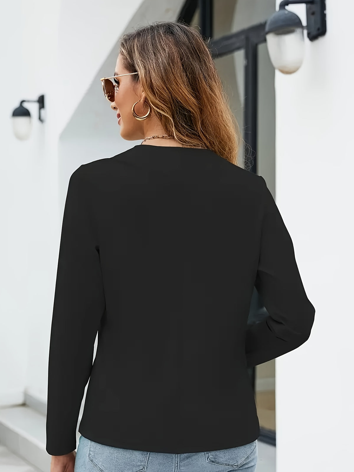 Women'S Loose-Fitting Solid Color Coat - Black