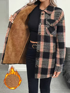 Plaid Print Composite Plush Casual Women'S Fall Winter Style Shirt Jacket () - Mixed colors
