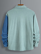 Men's Color-Block Corduroy Long-Sleeve Shirt with Spring/Autumn Lapel and Single Pocket Design, Trendy Color-Mix Shirt for Daily Streetwear, Casual Gatherings, Commuting, and Light Business Attire, New Autumn/Winter Long-Sleeve Shirt - Mixed colors