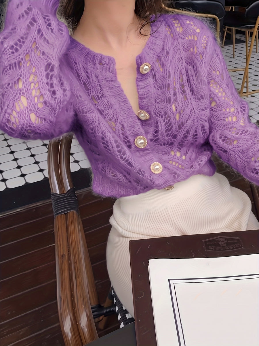 Women'S Cardigan - Single-Breasted Design, Commuting Fashion Choice, Loose Soft And Comfortable, Translucent Fabric, Long Sleeve Style, Casual Autumn And Winter Style, Straight Long Sleeve, Women'S Cardigan Top - Purple