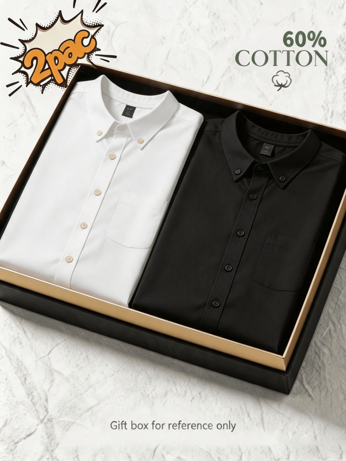 1+1 2pcs Classic Men's Oxford Plain Color Shirt, Long Sleeve Spring/Autumn Pocket Lapel Shirt for Casual Daily Outings - White+black