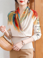 Spring/Autumn Women's Top, Mom Style New Year Spring Fashion Printed Long Sleeve Sweater for Middle-Aged and Elderly Women, Elegant Base Layer Pullover, 2026 New Model, Comfortable and Youthful, Versatile Women's Apparel for Daily Wear, Home, Outings - Off-white