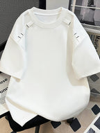 Men'S Casual Sports T-Shirt American Deconstruction Patchwork Solid Color T-Shirt Men'S Summer Embroidered Regular Shoulder Short Sleeve Small Neckline Heavyweight Top - White