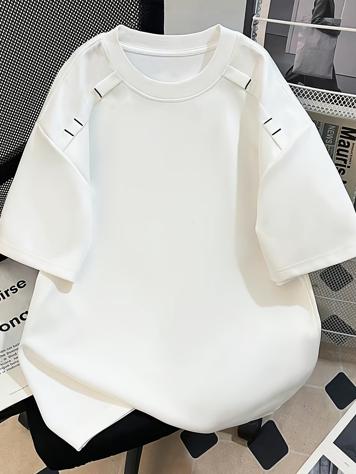 Men'S Casual Sports T-Shirt American Deconstruction Patchwork Solid Color T-Shirt Men'S Summer Embroidered Regular Shoulder Short Sleeve Small Neckline Heavyweight Top - White