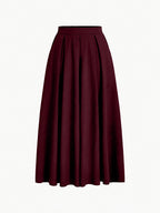 Women'S Solid Color Long Skirt | Casual High-Waist A-Line Skirt with Flowy Design for All Seasons - Burgundy