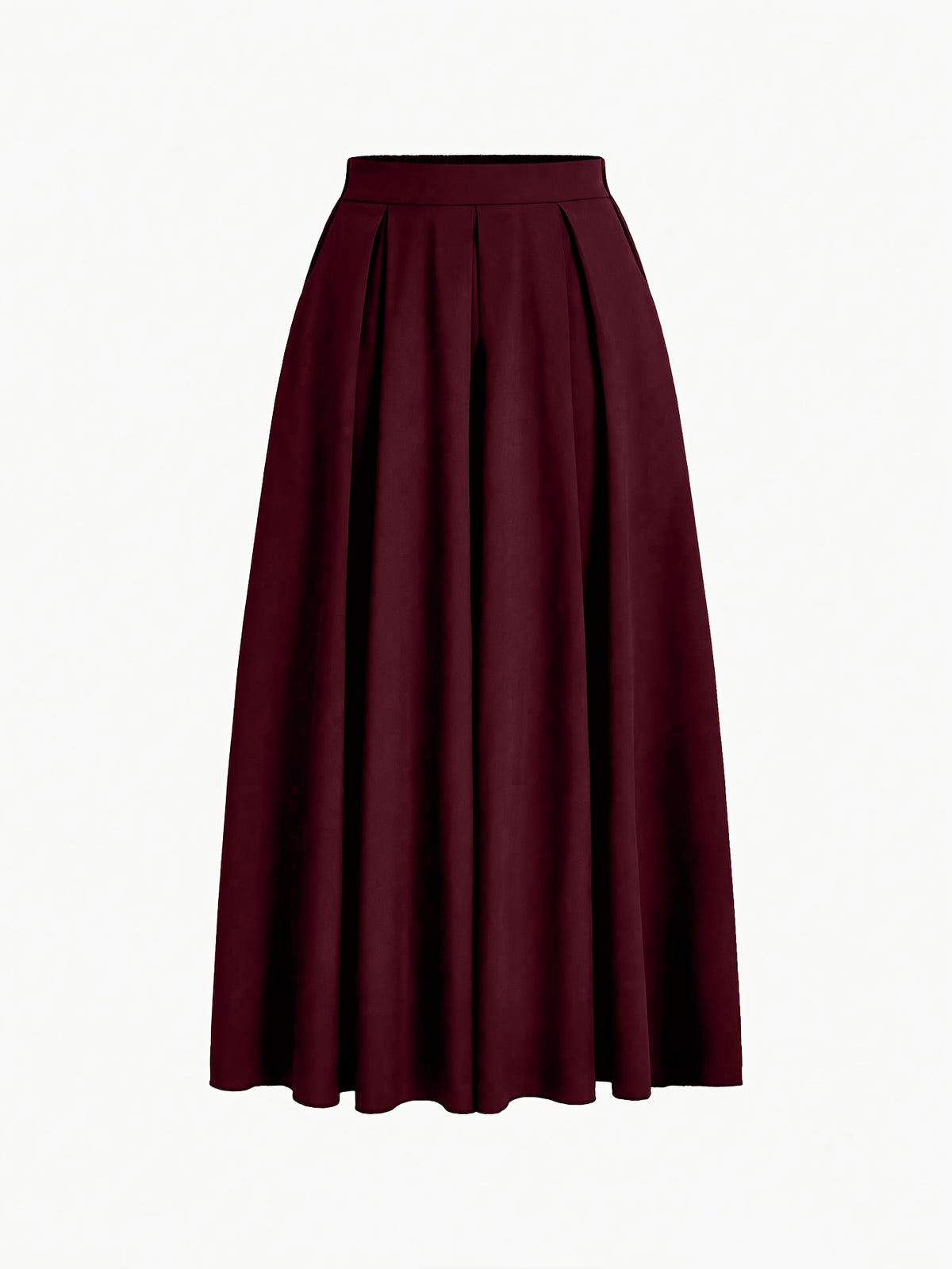 Women'S Solid Color Long Skirt | Casual High-Waist A-Line Skirt with Flowy Design for All Seasons - Burgundy
