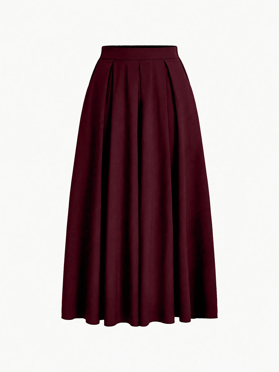 Women'S Solid Color Long Skirt | Casual High-Waist A-Line Skirt with Flowy Design for All Seasons - Burgundy