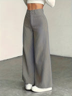 Women's High-Waisted Wide-Leg Corduroy Pants - Straight Leg Trousers with Corduroy Texture & Striped Suitable for All-Season Wear, Machine Washable Non-Stretch Corduroy Pants for Office, Casual, Everyday Outfits (No Transparency) - Grey