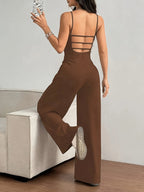 Women's Casual Sleeveless Jumpsuit - Dark Brown
