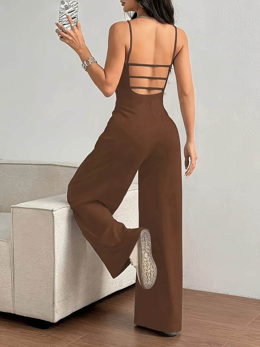 Women's Casual Sleeveless Jumpsuit - Dark Brown