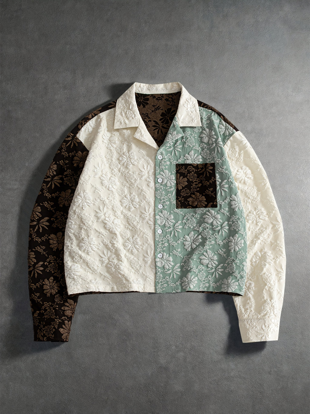 Men'S Shirt Contrast Color Patchwork Jacquard Fabric Trendy Fashion Casual Street New Short Length Spring Autumn Men'S Casual Shirt - Coffee Color