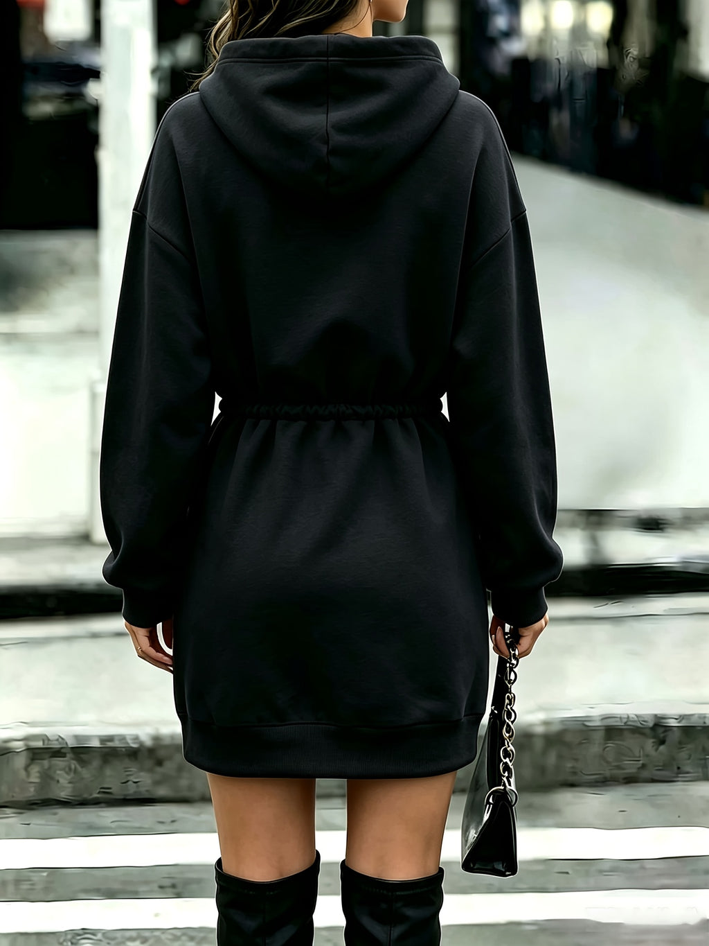 Women'S Tummy Control Drawstring Halloween Western Fashion Printed Hooded Sweatshirt - Black
