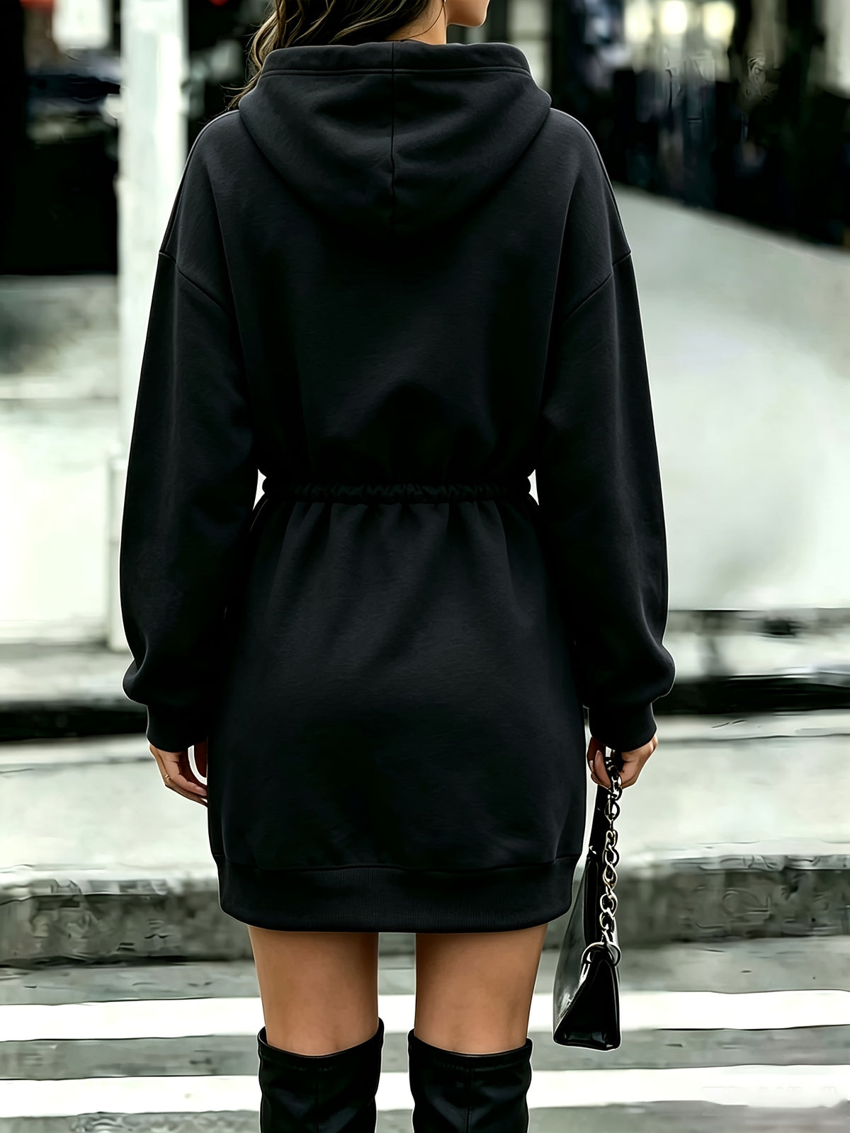 Women'S Tummy Control Drawstring Halloween Western Fashion Printed Hooded Sweatshirt - Black