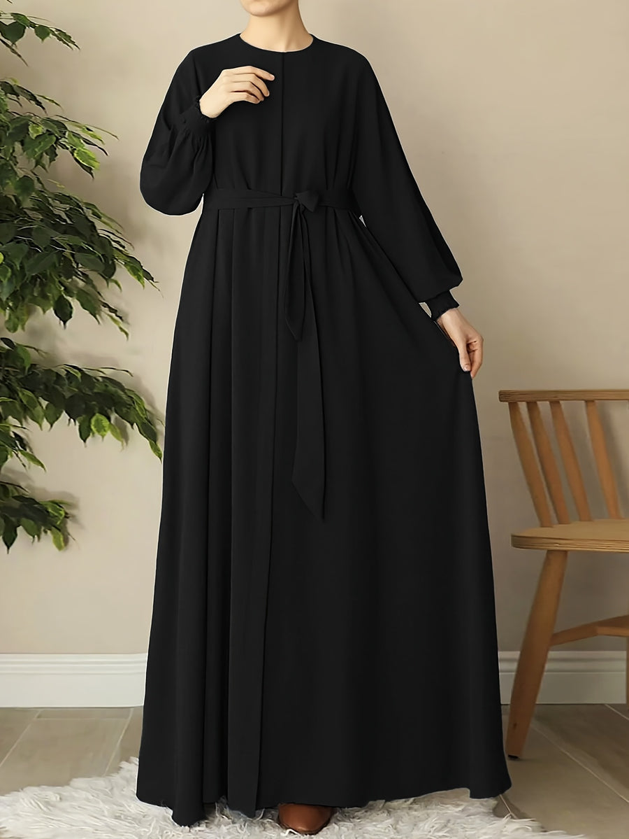 Middle Eastern Muslim Comfortable Solid Color Robe 8358 - Black