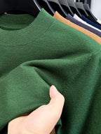 Men'S Solid Mock Neck Short Sleeve Knit Sweater, Soft Skin-Friendly Wool Blend Pullover, Stretch Slim Fit Basic Knit Top, Rib Neck Cuff, Business Commute Daily Casual Shirt, Versatile Inner And Outer Wear Men Base Layer - Post And Telecommunications Green