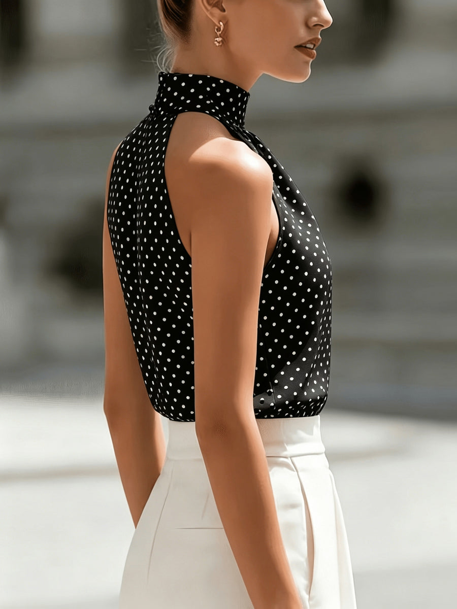 Polka Dot Halter Neck Tank Top, Sleeveless Inner/Outer Wear for Women, Summer Apparel - Mixed Color 2