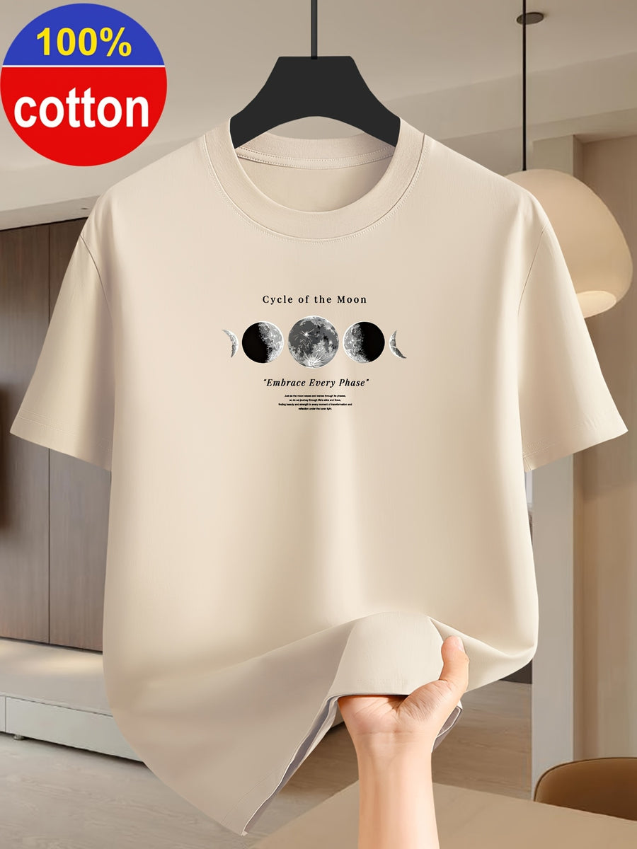 100% Cotton Summer Short-sleeve T-shirt with Simple and Stylish Printed Patterns, Available in Wine Red/green/dark Blue. Made of Cotton Fabric for Comfortable Wear, Suitable as a Holiday Gift - Khaki