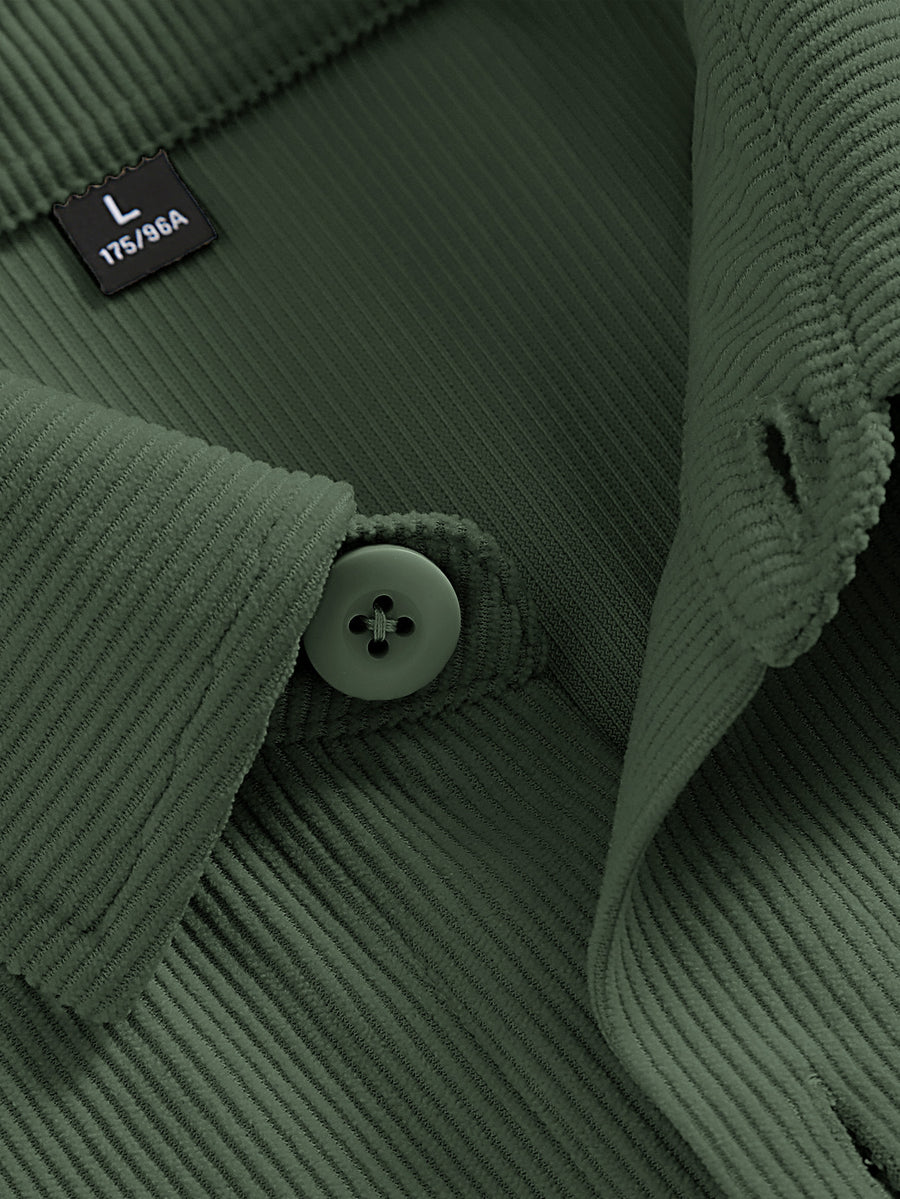 Men'S Corduroy Button-Up Shirt, Long Sleeve Comfortable Solid Color Single Pocket Layering New All-Season Casual Fashion Versatile Shirt - Olive Green