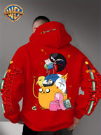 Warner Bros. Men's Adventure Time Full Cast Themed Trendy Fashion Pullover Hoodie with Family Portrait Character Print - Red