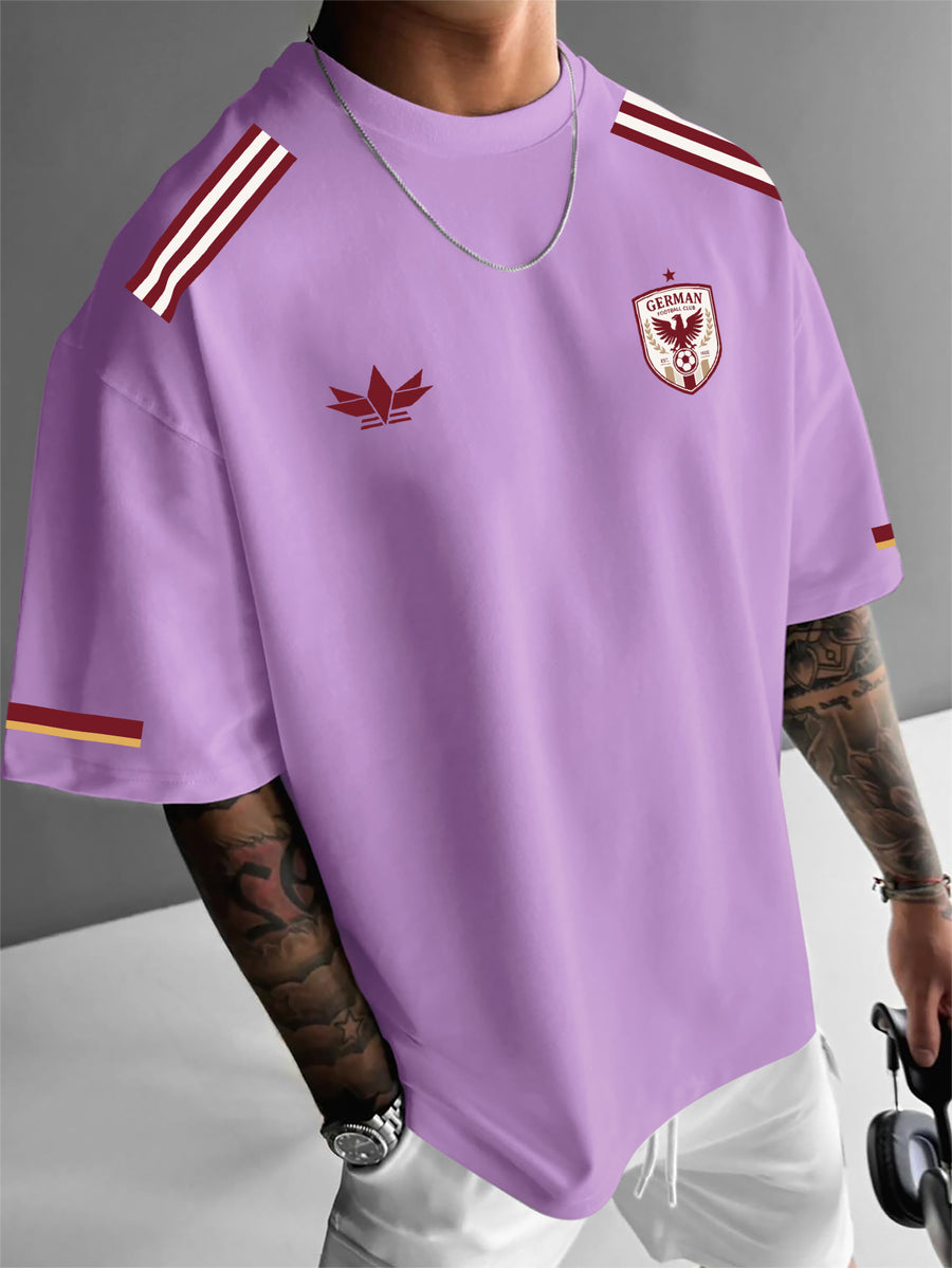 Street Style Men'S Trendy T-Shirt, Easy Team Badge Print And Side 3-Color Design, Casual Travel Fashion Outfit - Light Purple
