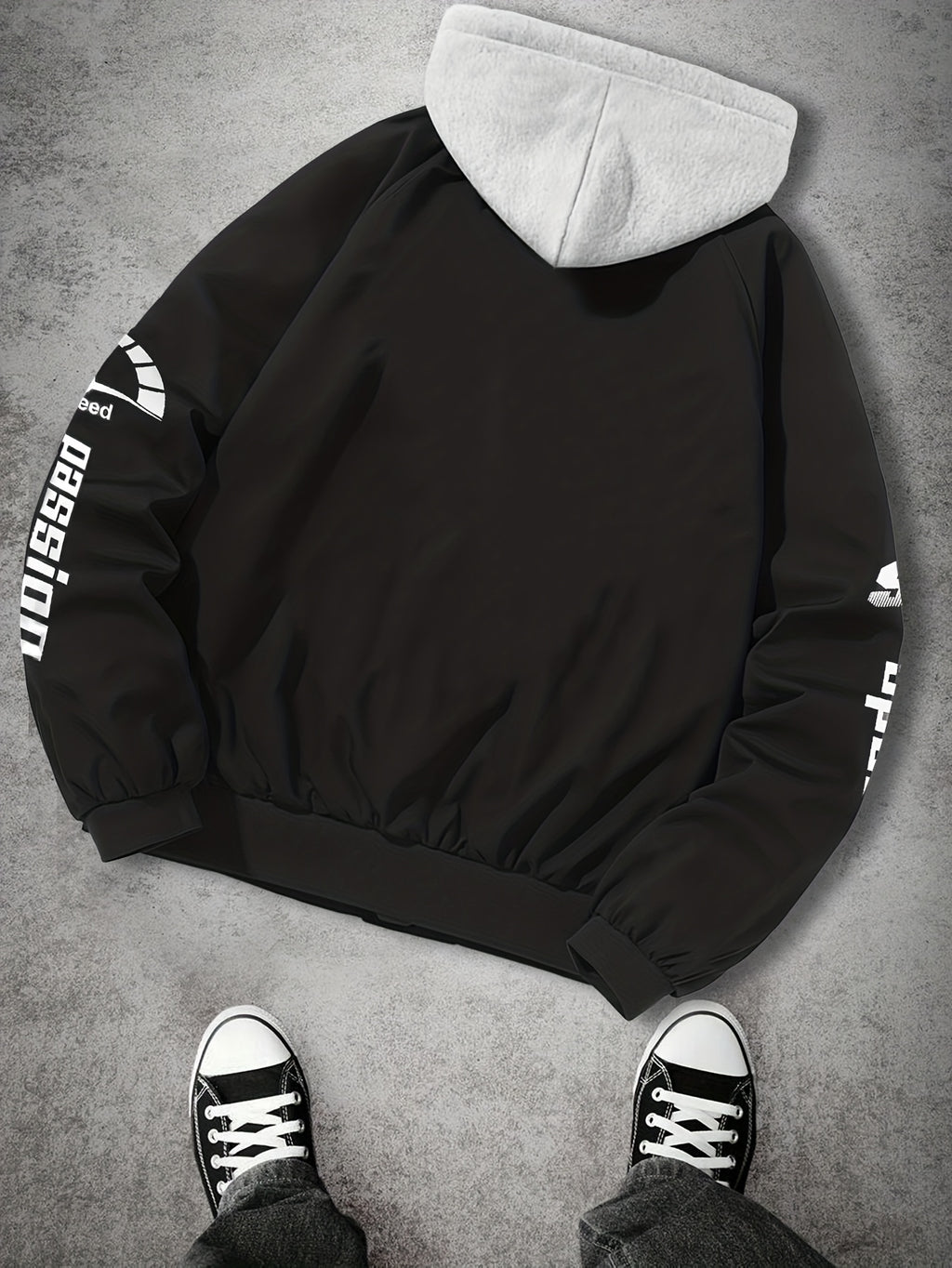 Casual American Street Racing Print Design Trendy 2-in-1 Look Hooded Jacket JK5682 - Black