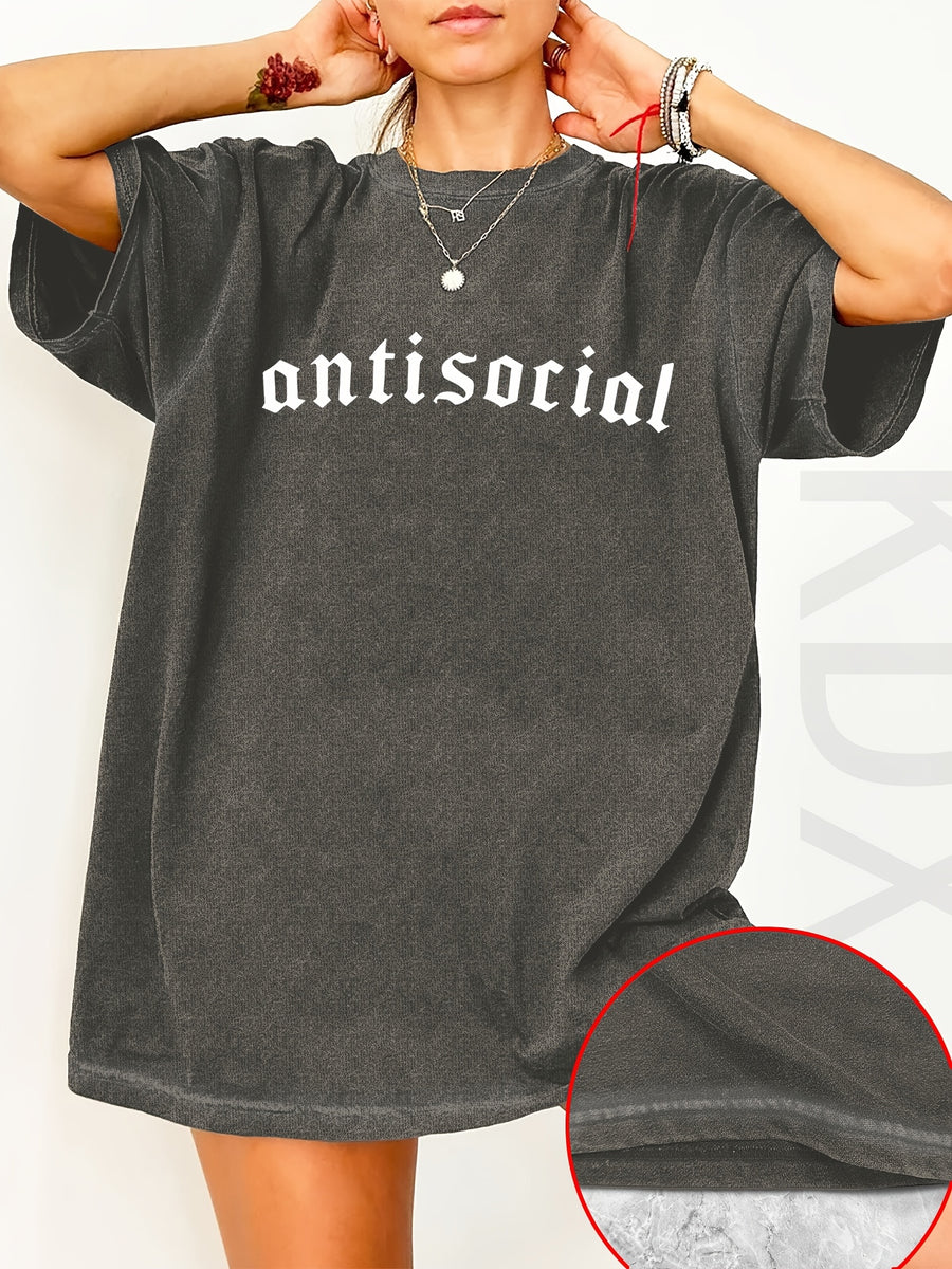 Letter Print Loose Round Neck Fashion Women's Wash Short Sleeve. - Grey