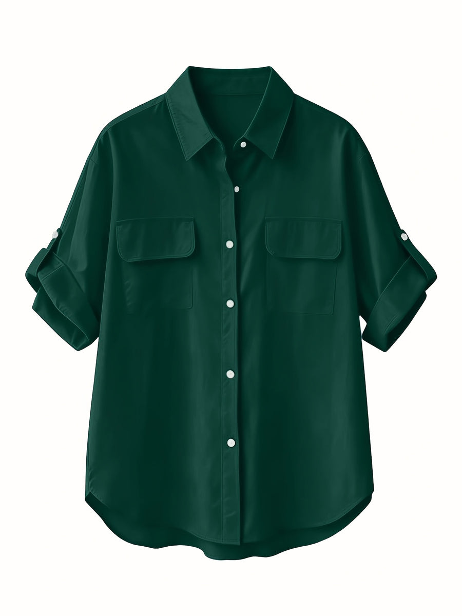 Fashionable Short-Sleeved Shirt - Dark Green