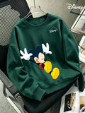 Men'S Round Neck Sweatshirt, Casual Versatile Autumn Winter Clothing, Mickey Mouse Cartoon Character Classic Pose Happy Expression Print Fashion Easy Long Sleeve Top, Design Men'S Casual Sweatshirt, Suitable for Daily Wear, Casual Athletic Wear - Blackish Green