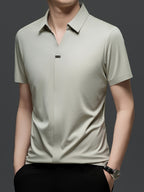Summer New Men'S Short Sleeve Shirt Outerwear Fashion Trendy All-Match V-Neck Polo Collar - SINBOS - Beige Apricot