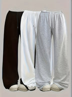 3pcs (3pcs) Women's Wide-Leg Athletic Sweatpants - Elastic Drawstring Waist Wide-Leg Trousers, Loose-Fit Medium-Stretch Pants Suitable for Gym,, Casual Attire, Machine Washable Spring Summer Fall Workout Bottoms - Black+white+light Gray