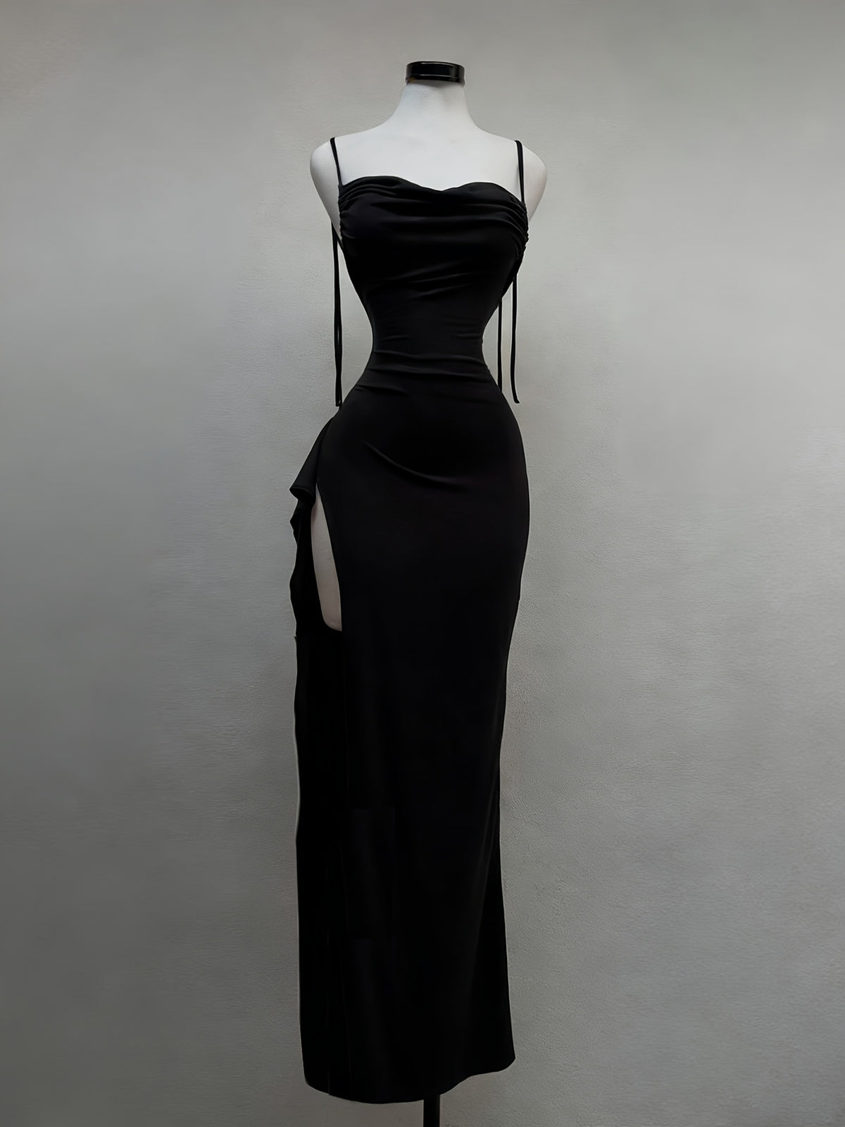 Women's Sexy Solid Color Side Slit Ruffle Hem Backless Camisole Maxi Dress - Black
