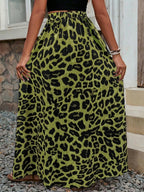 Women'S Fashion Leopard Print Side Slit Midi Skirt Beach Vacation - Green