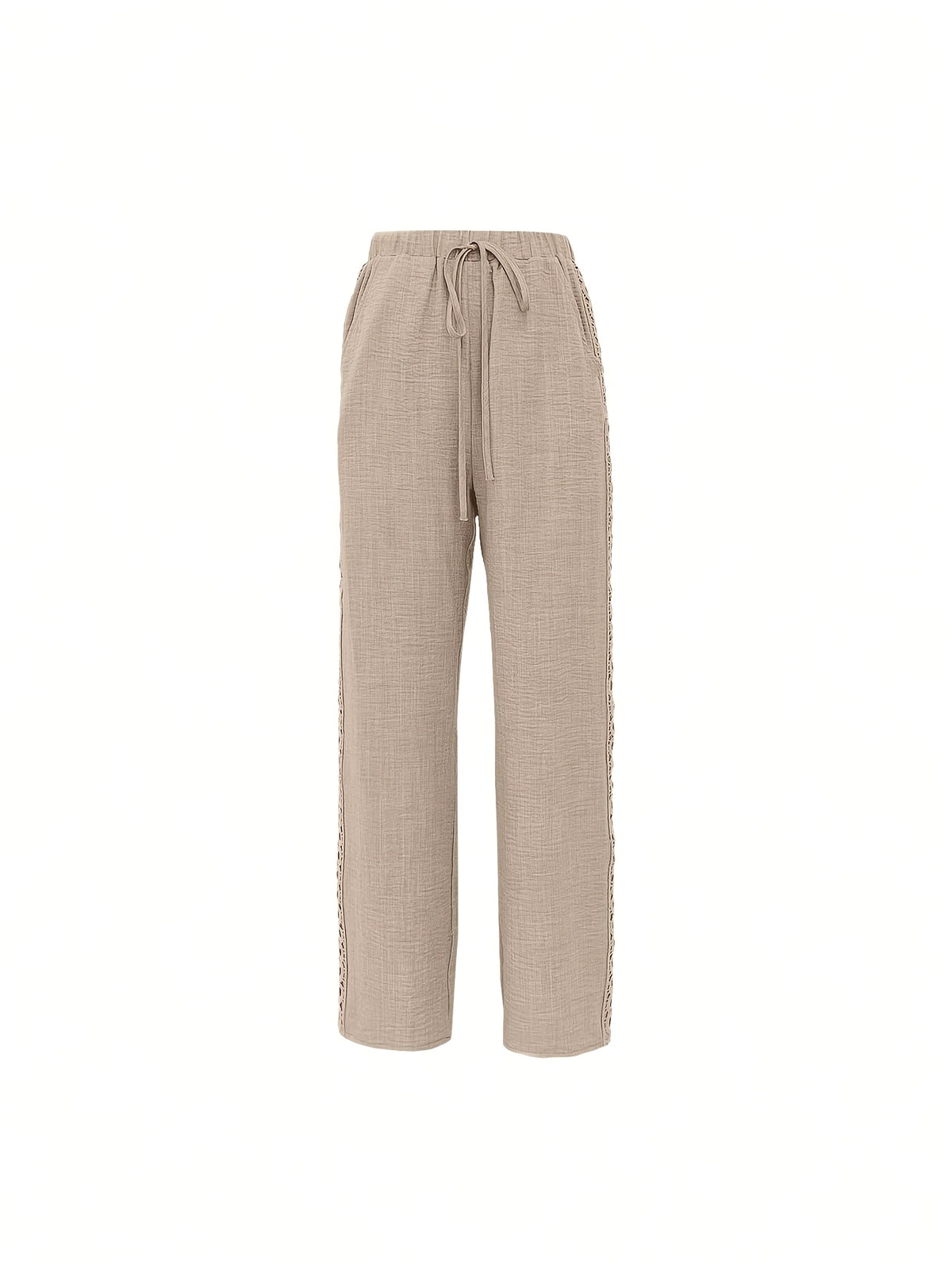 Spring-Summer Solid Color Fashion Casual Side Seam Lace Pants - Apricot