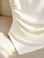 Women'S Metallic Decorative Ribbed Solid Elegant Sleeveless Top - Milky