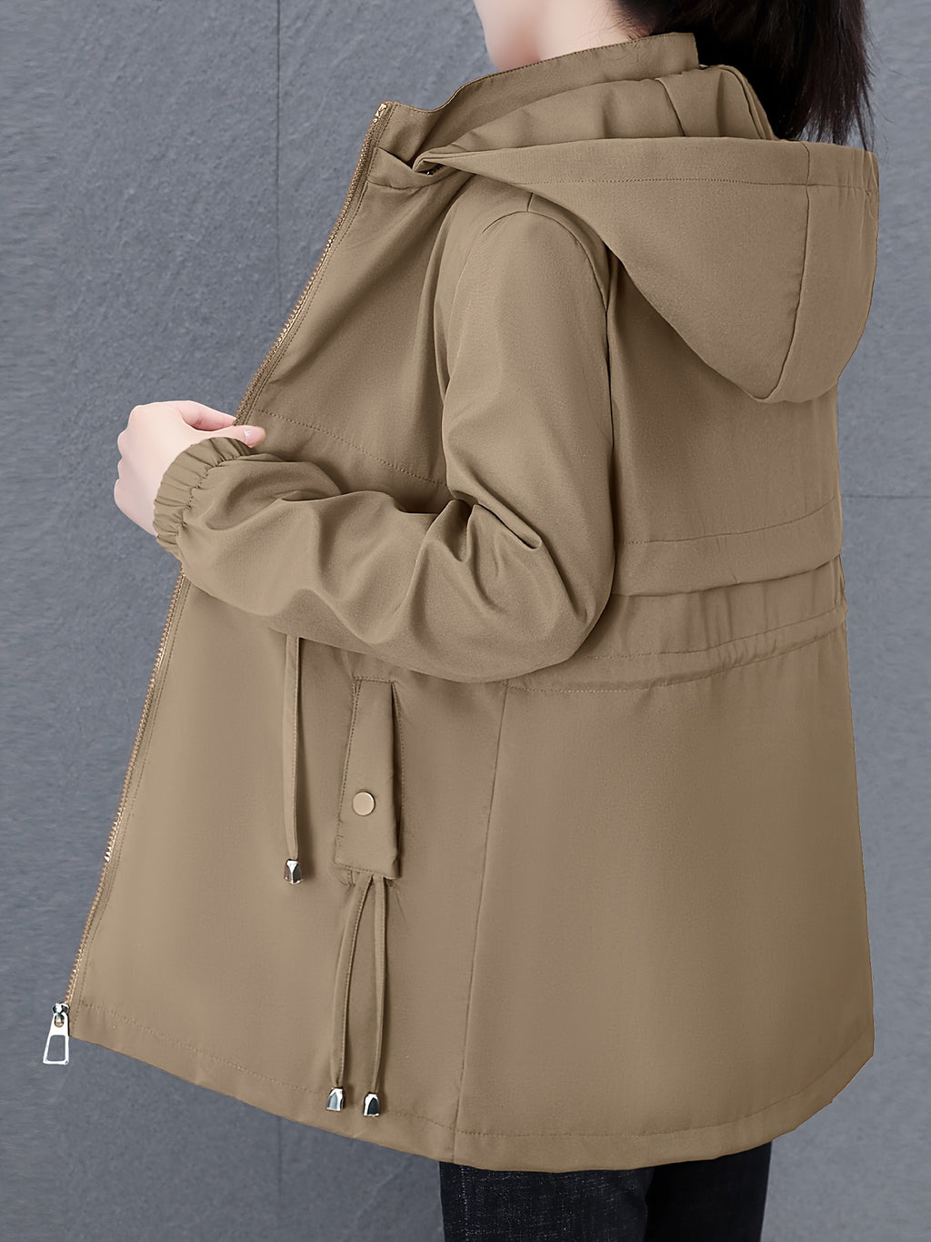 Women'S Fall Winter Fleece-Lined Thick Trench Coat, Warm Top Outerwear for Autumn Winter Season, Drawstring Waist Design, Elastic Windproof Cuffs, Easy Comfortable Lightweight Coat - Khaki