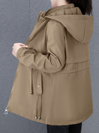 Women'S Fall Winter Fleece-Lined Thick Trench Coat, Warm Top Outerwear for Autumn Winter Season, Drawstring Waist Design, Elastic Windproof Cuffs, Easy Comfortable Lightweight Coat - Khaki